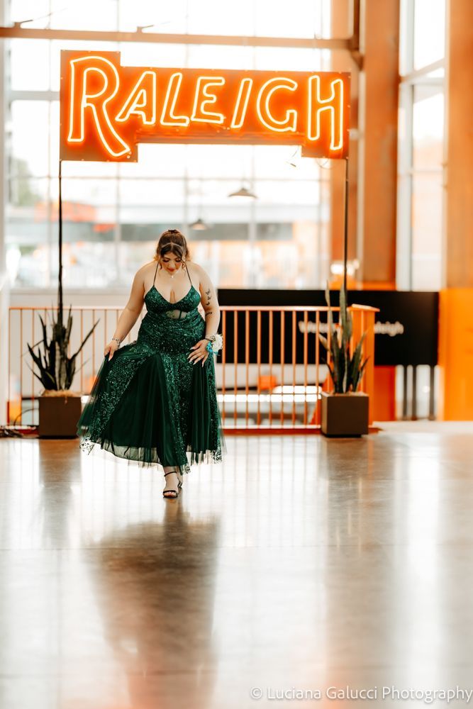 High school prom portraits in downtown Raleigh featuring elegant styling and natural light
