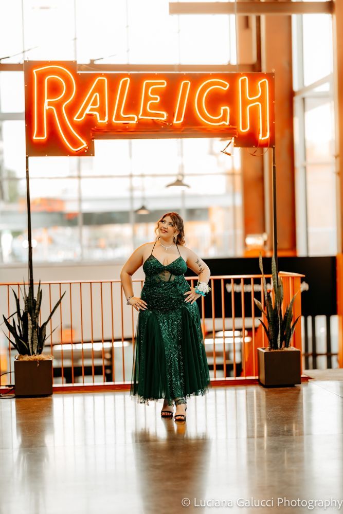 High school prom portraits in downtown Raleigh featuring elegant styling and natural light

