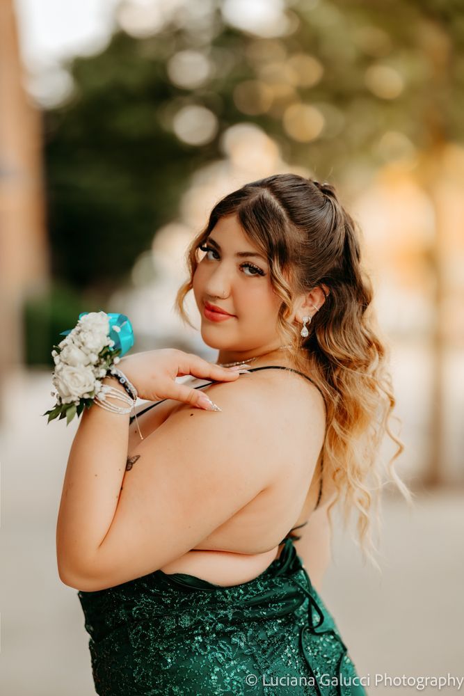 High school prom portraits in downtown Raleigh featuring elegant styling and natural light
