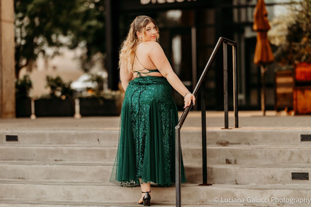 High school prom portraits in downtown Raleigh featuring elegant styling and natural light
