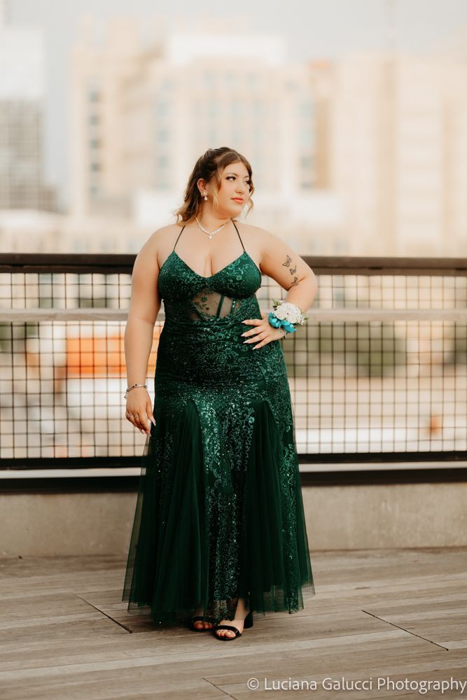 High school prom portraits in downtown Raleigh featuring elegant styling and natural light

