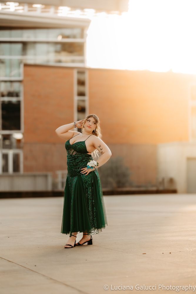 High school prom portraits in downtown Raleigh featuring elegant styling and natural light
