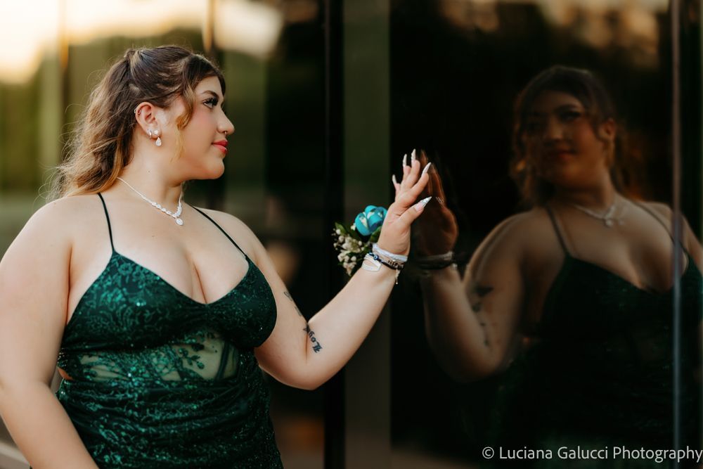 High school prom portraits in downtown Raleigh featuring elegant styling and natural light
