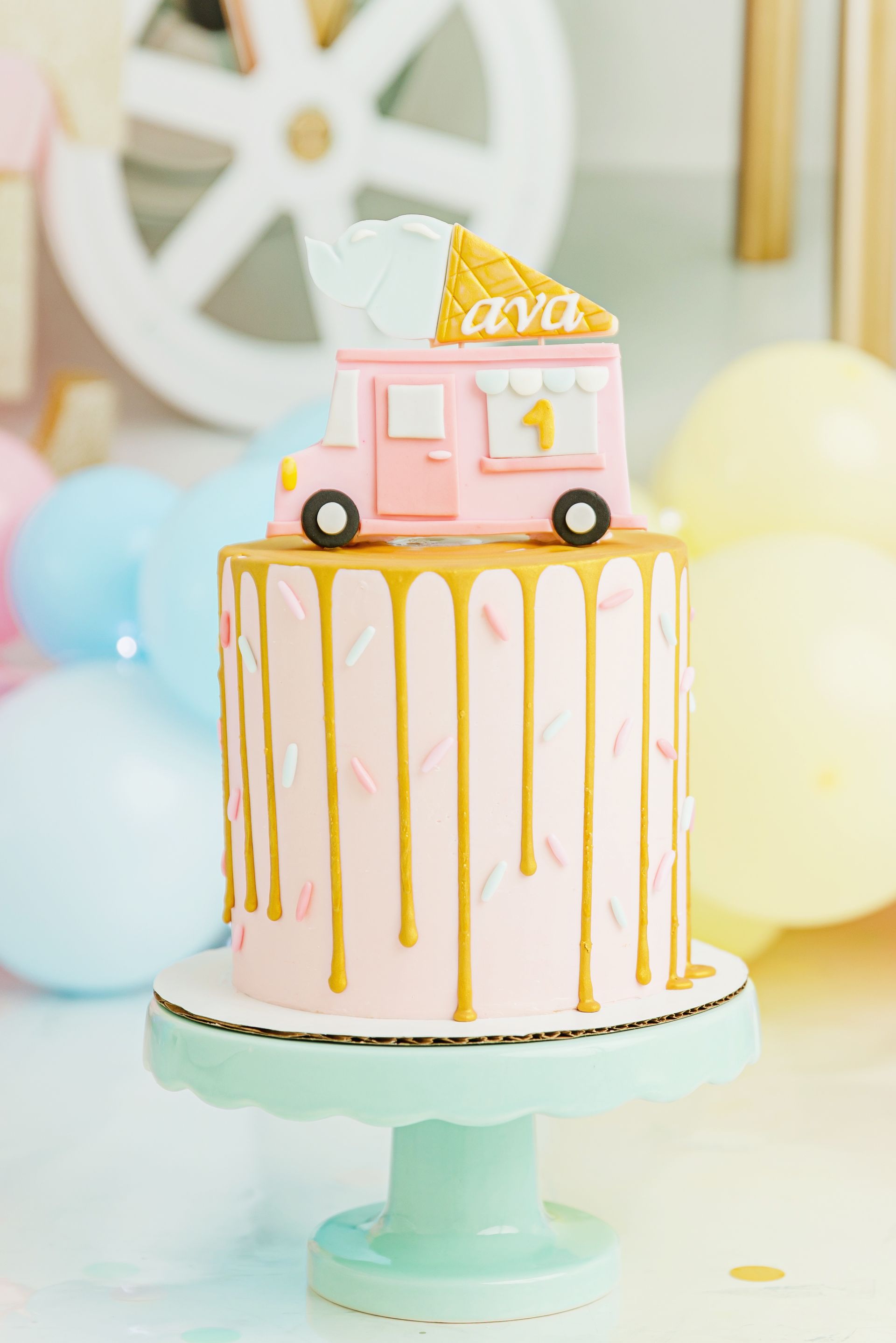 Ice Cream themed cake portraits for a cake smash session in studio - Cary NC