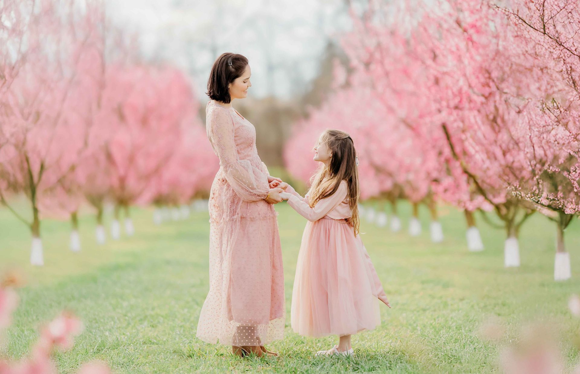 Mom and daughter peach blossom portraits North Carolina