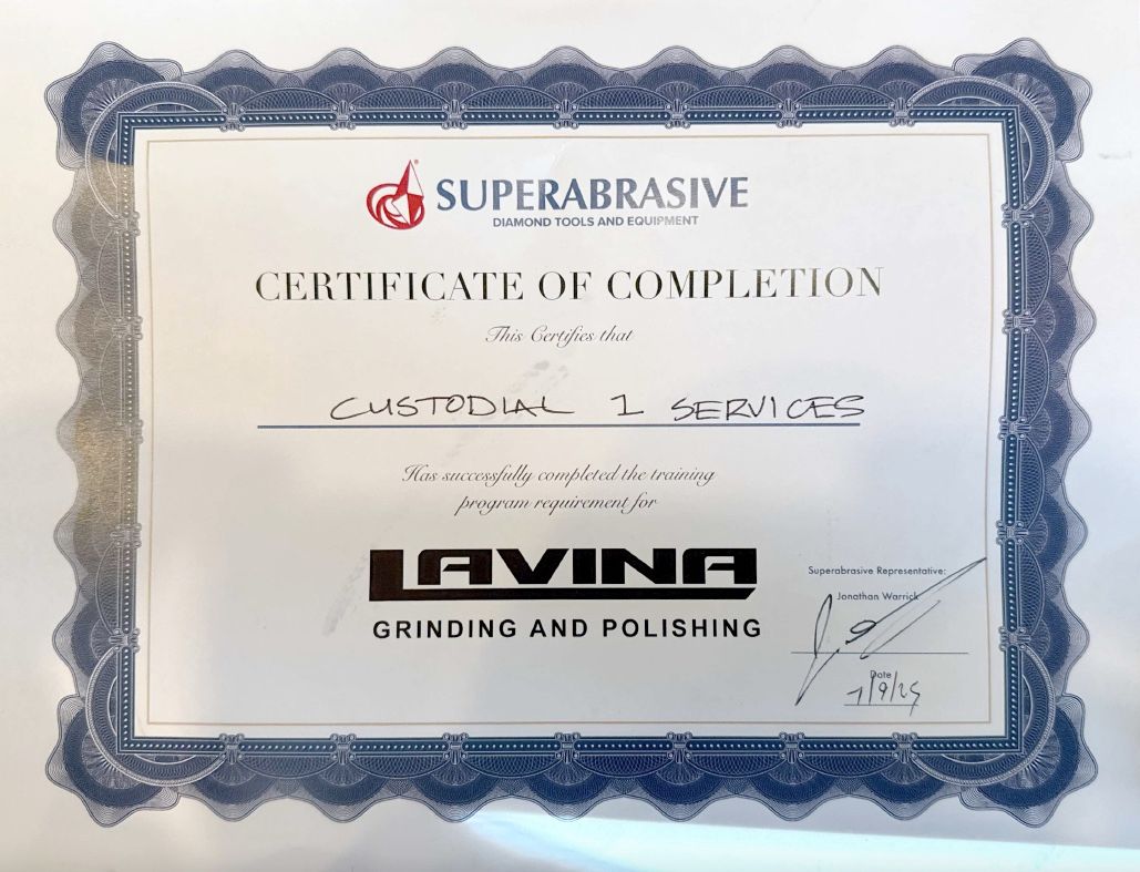 A superabrasive certificate of completion for grinding and polishing