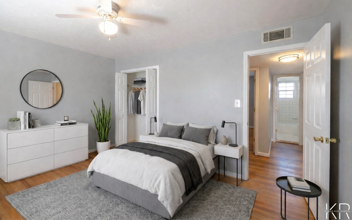 Bedroom interior at Peachtree Hills Court apartments in Buckhead Atlanta GA