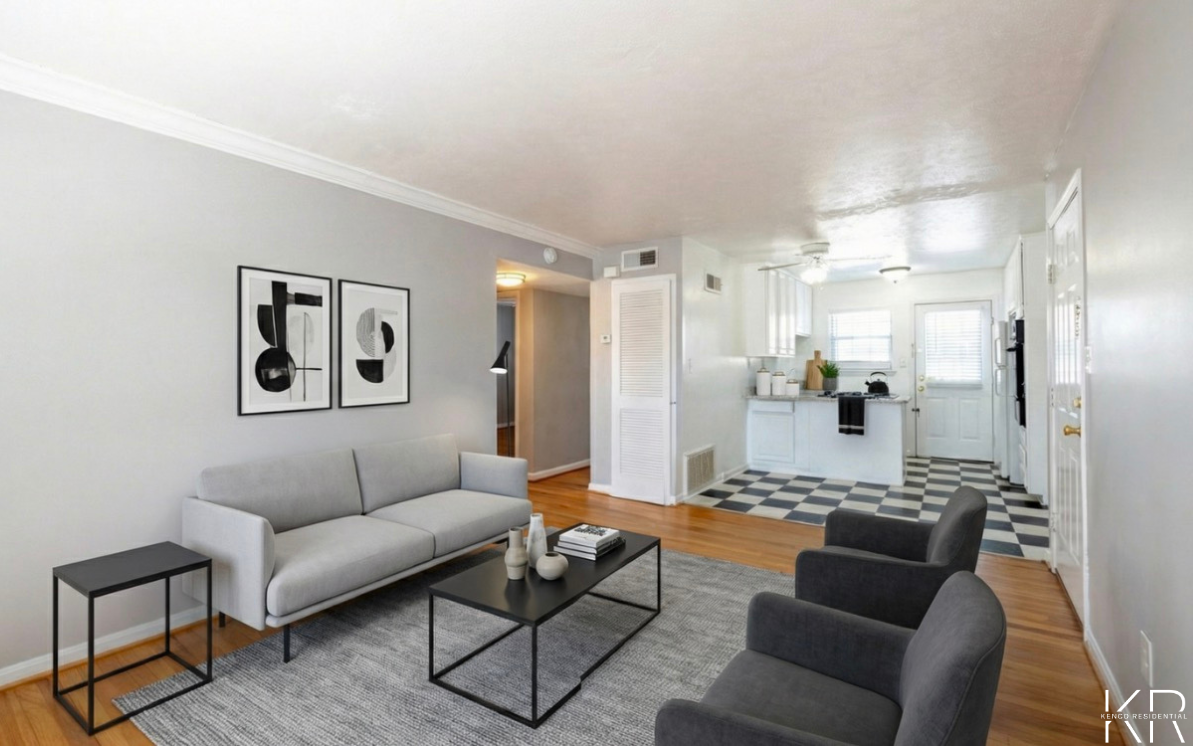 Living room interior at Peachtree Hills Court apartments in Buckhead Atlanta