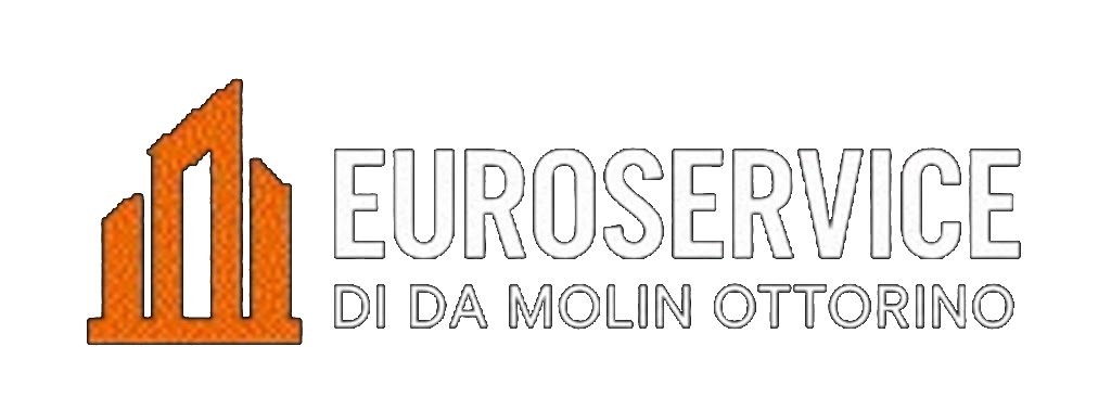 Logo di Euroservice di da Molin Ottorino: icona astratta di un edificio arancione e testo in un font delineato.