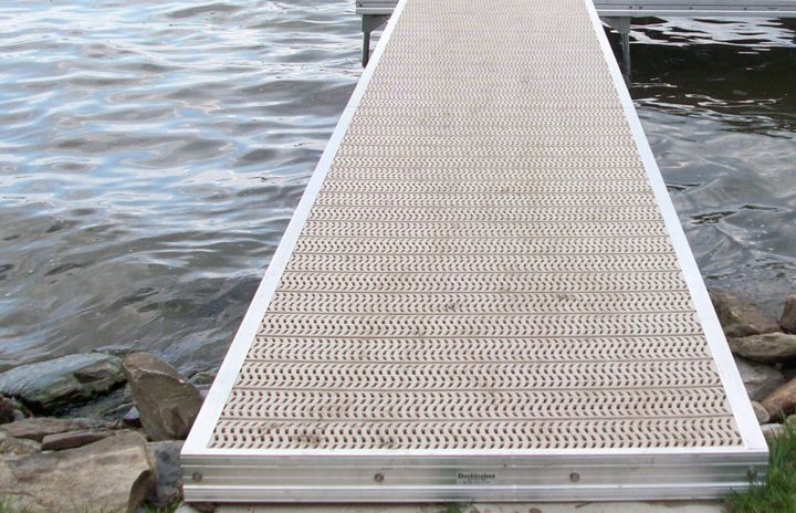 A close-up of the vented deck wave dock materials
