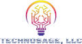 Logo for Technosage, LLC featuring a lightbulb icon formed by circuit board traces in a yellow-to-purple gradient.