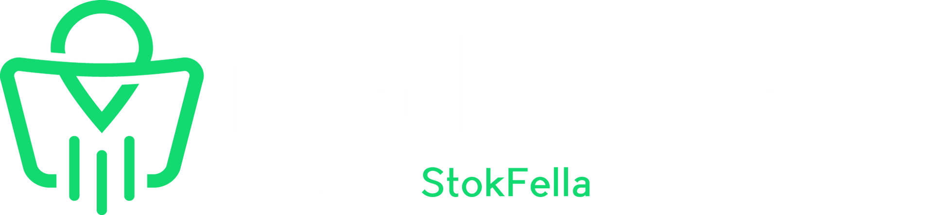 A green circle on a white background with the words stokfella written below it.
