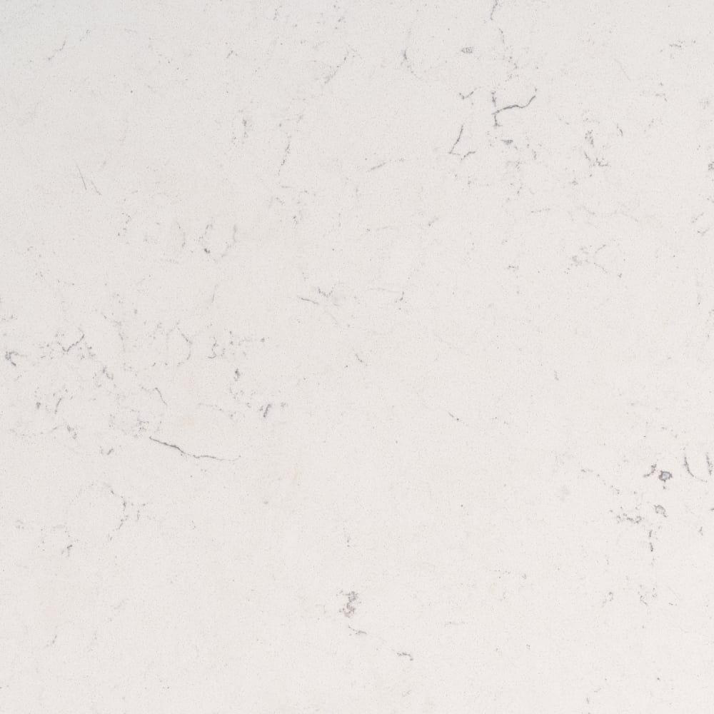 White quartz countertop with subtle gray veining.