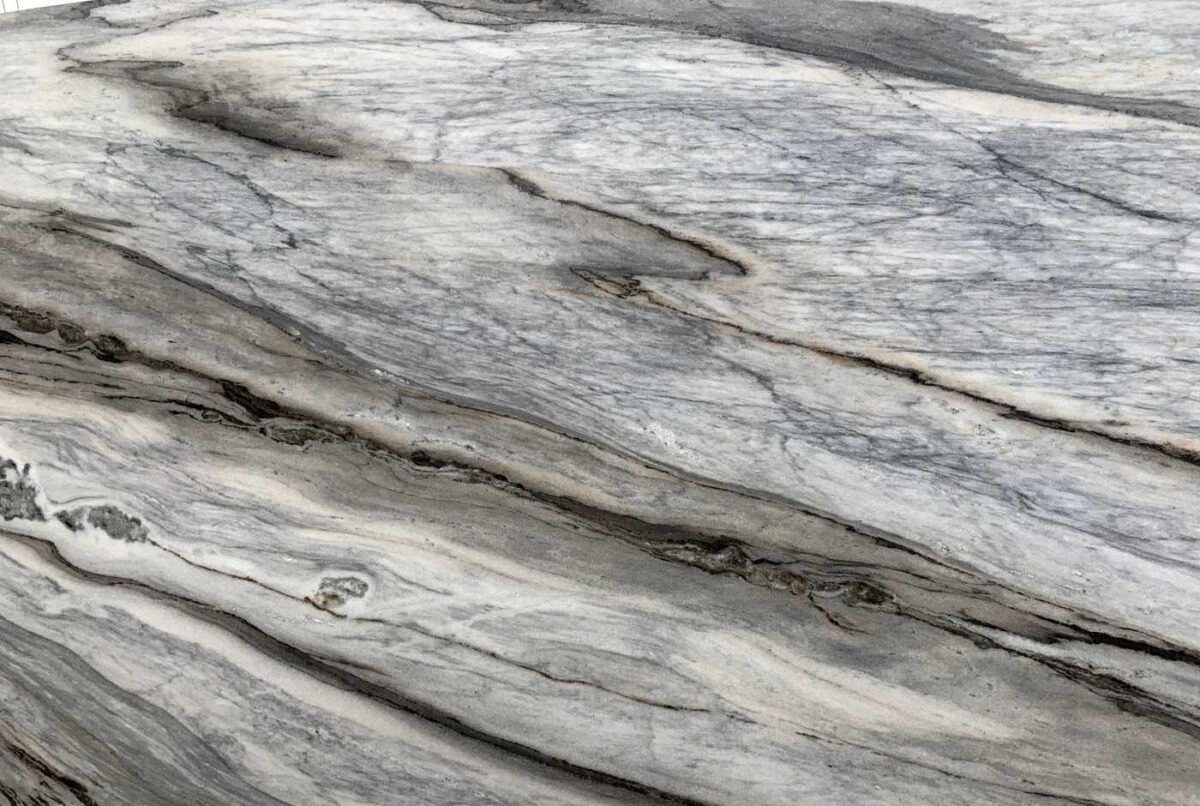 Gray and white marble with dark gray veining.