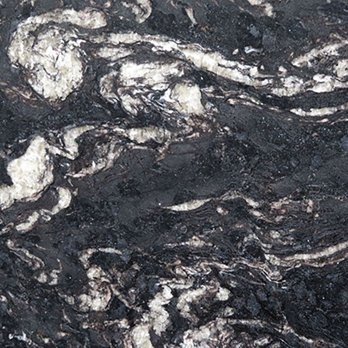 Black and white patterned granite with swirling, veined texture.