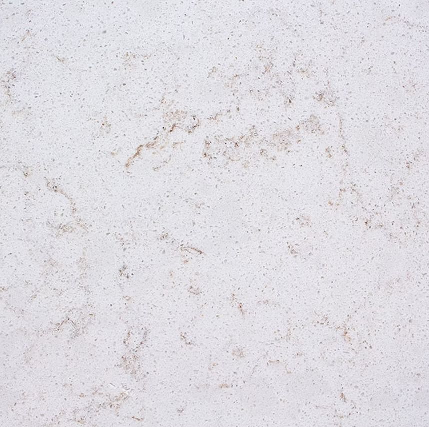 White quartz countertop with subtle beige veining.