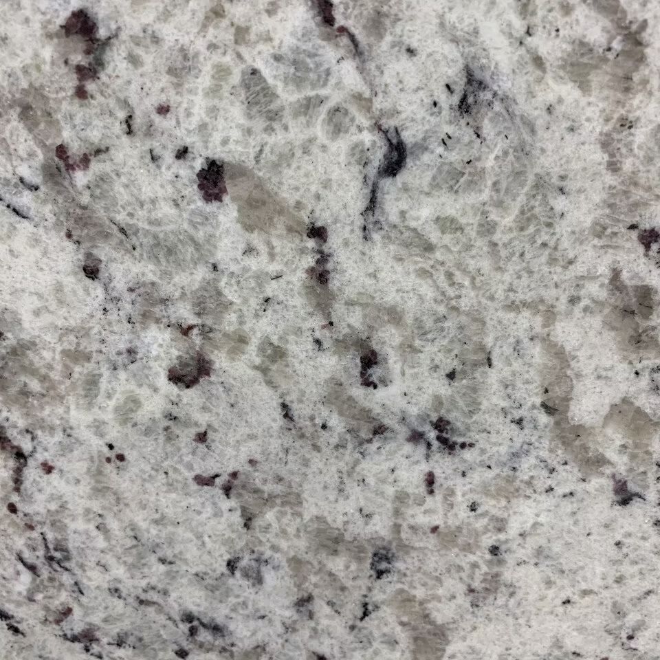 Granite countertop with white, gray, and black speckled patterns.