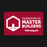 Federation of Master Builders red and white logo on a dark background