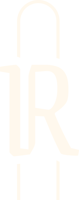 A white letter r on a white background.