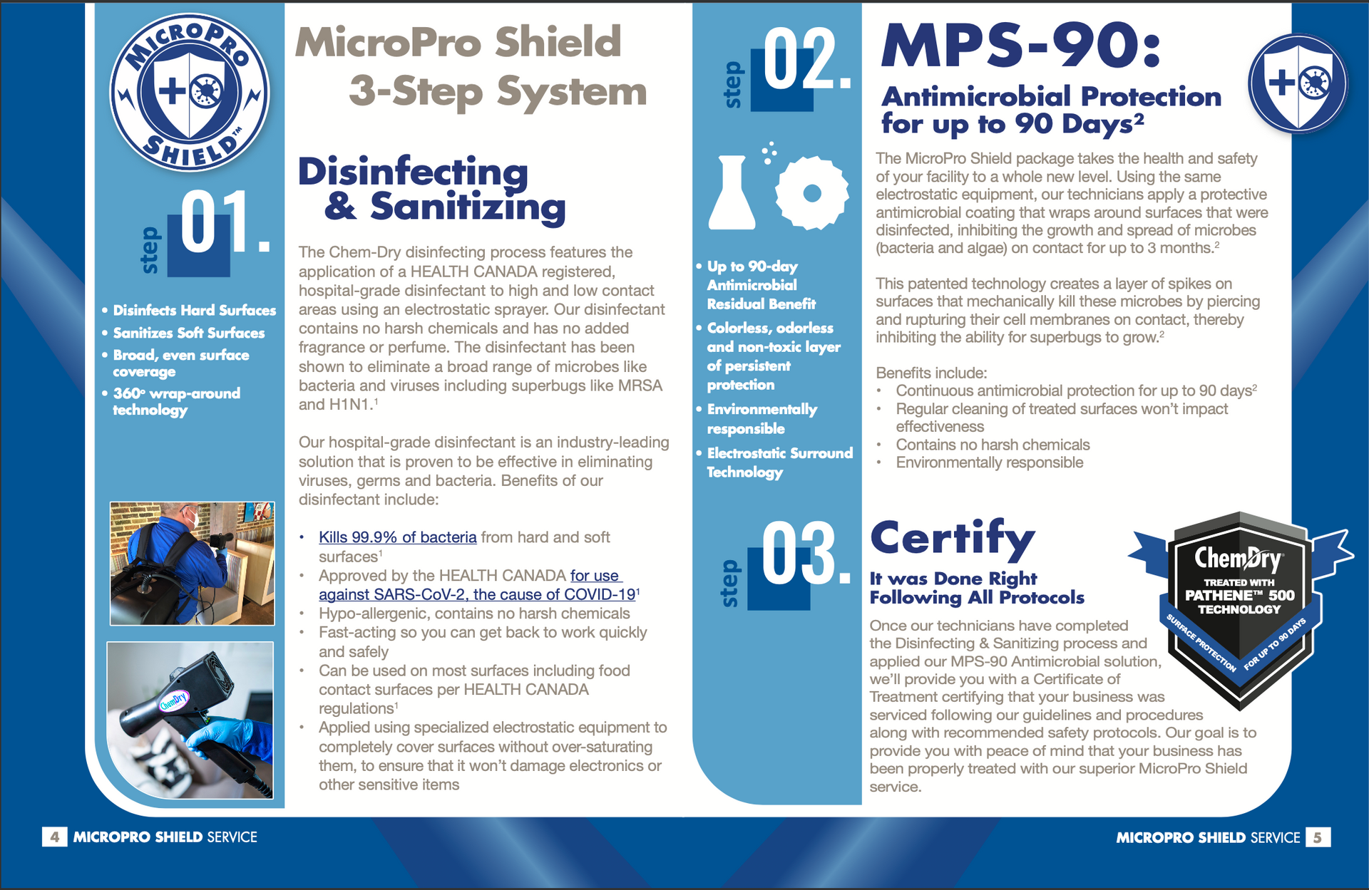 Blue brochure: MicroPro Shield 3-Step System.