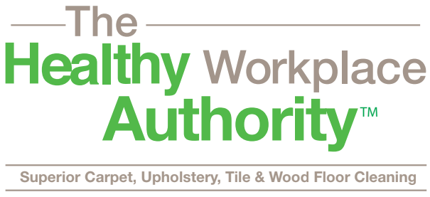 Logo for The Healthy Workplace Authority, a cleaning service. Green and gray text on white background.