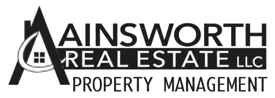 Logo for Ainsworth Real Estate LLC Property Management with an A-shaped house icon.