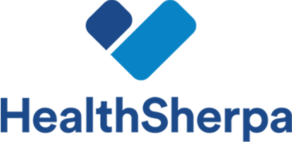 The health sherpa logo has a blue heart on it.