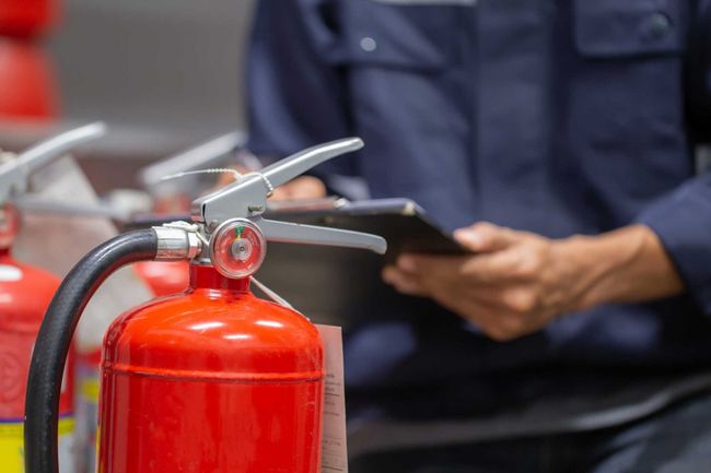 Inspecting a fire extinguisher