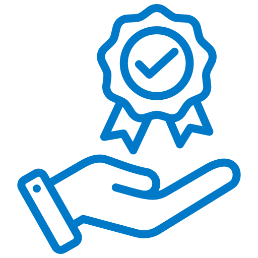 A hand is holding a ribbon with a check mark on it.