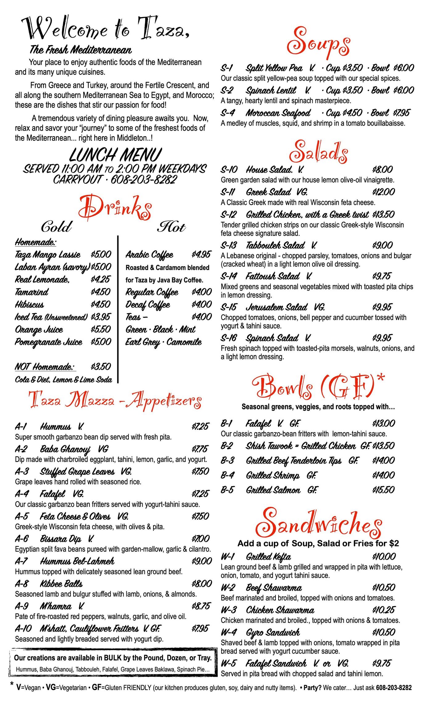 a menu for a restaurant with a lot of text on it .