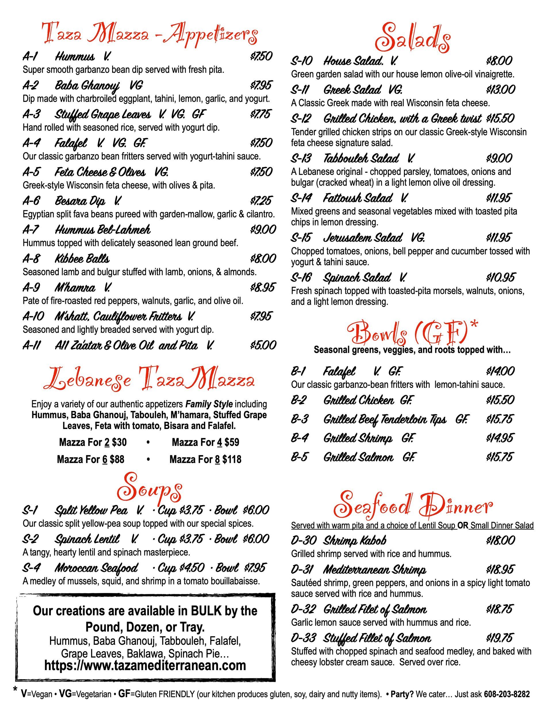 a menu for a restaurant with a lot of food and drinks on it .