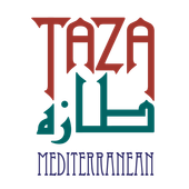 a logo for taza mediterranean with arabic writing
