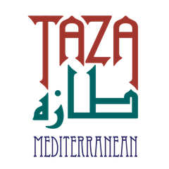 a logo for taza mediterranean with arabic writing