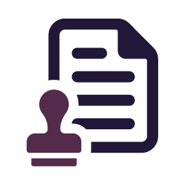 Document with lines of text, beside a purple stamp; likely an approved or official document.