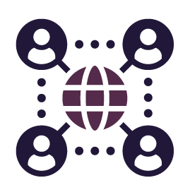 People connected around a globe, symbolizing global networking or collaboration.