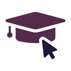 Purple graduation cap with a cursor clicking on it.