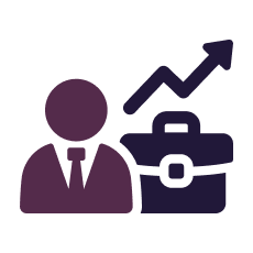 Businessman with briefcase and growing graph.
