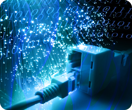 Blue network cable connecting, with streaming light and binary code background. Blue network cable connecting, with streaming light and binary code background.
