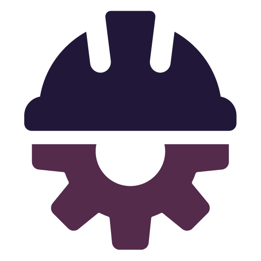 Purple and navy construction helmet over a purple gear.