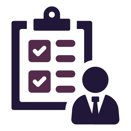 Person with clipboard, checklist with two checked items.