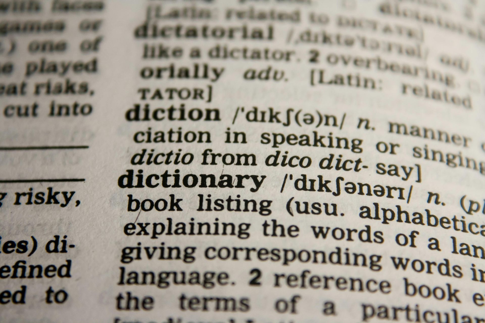 Image of a dictionary page, defining the word dictionary