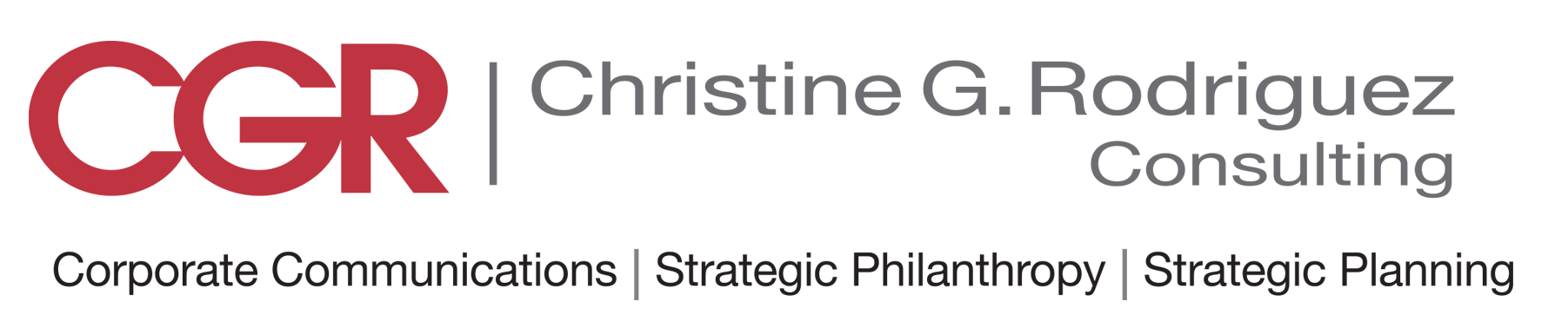 A logo for christine g. rodriguez consulting corporate communications strategic philanthropy strategic planning