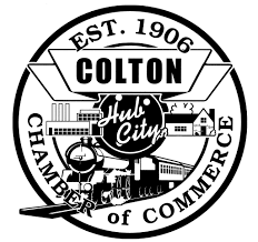 A black and white logo for the colton chamber of commerce.