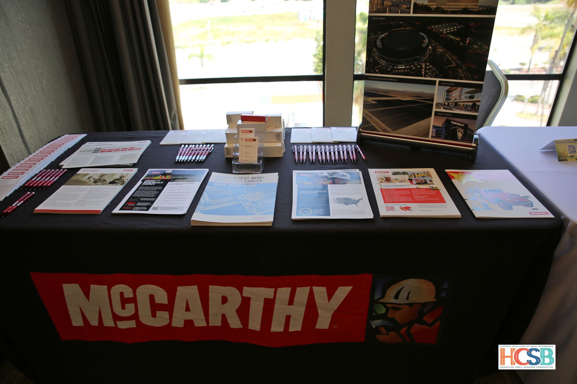 A table with a sign that says mccarthy on it