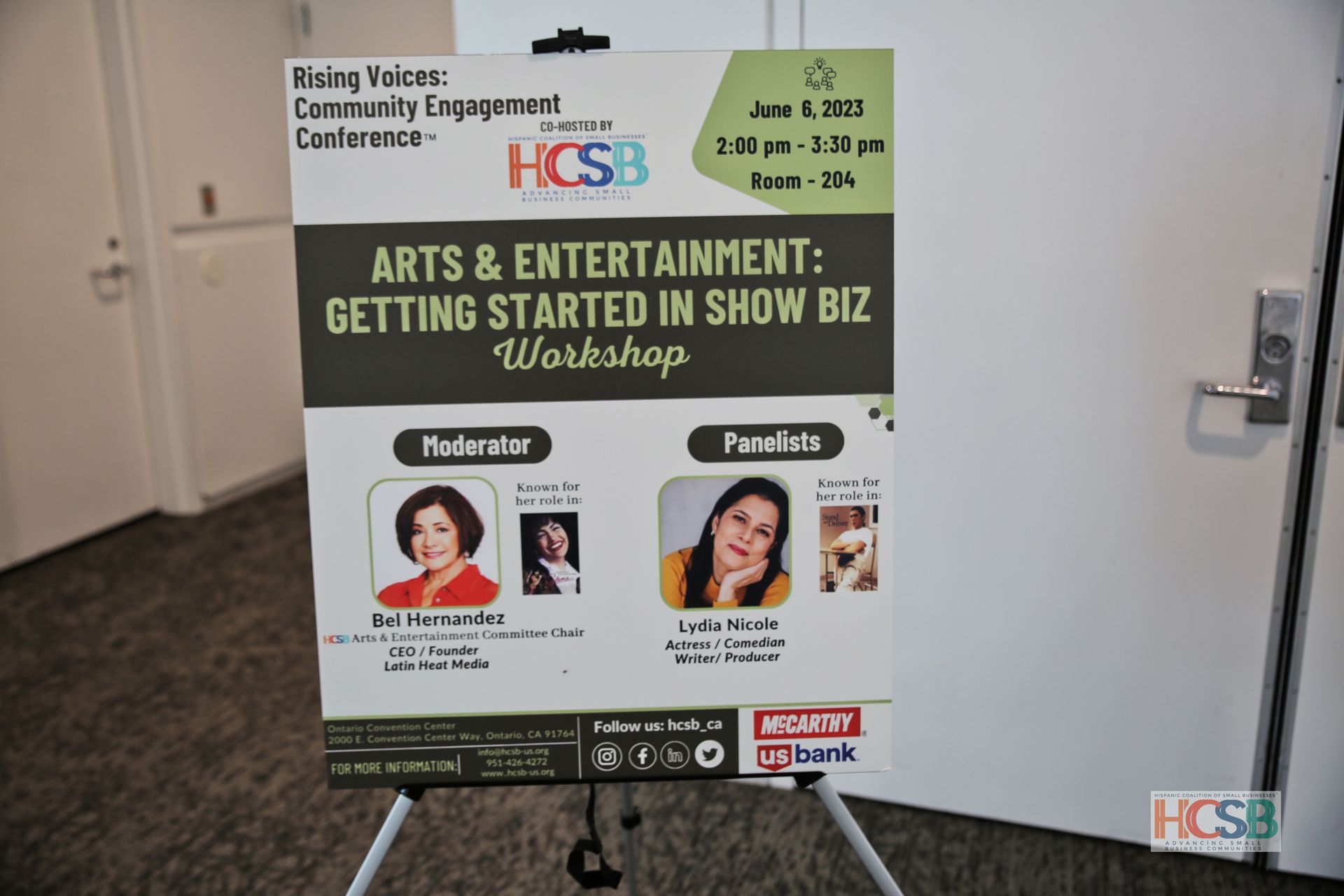 A sign that says arts and entertainment getting started in show biz workshop