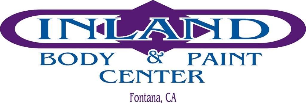 The logo for inland body and paint center is purple and blue.