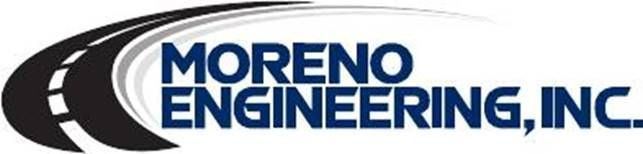 A logo for moreno engineering inc. with a road in the background