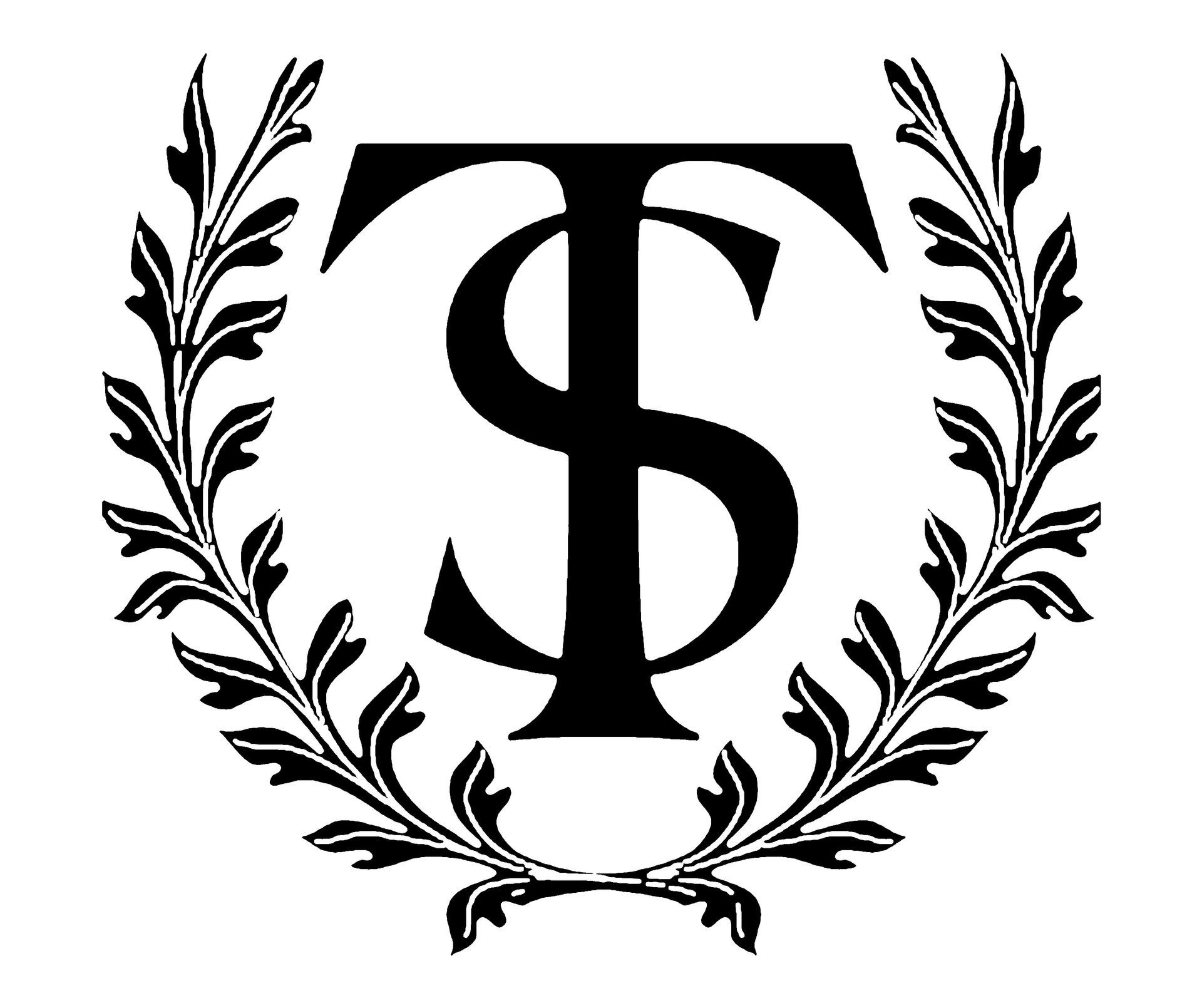 A dollar sign is surrounded by a laurel wreath.