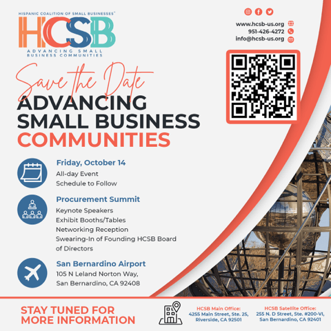 A poster for an event called advancing small business communities.