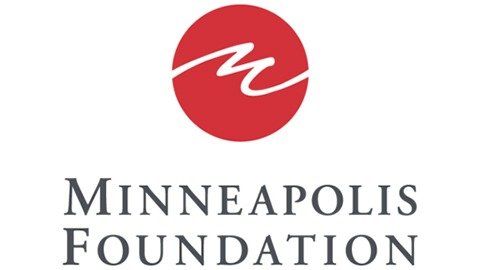 The minneapolis foundation logo is a red circle with a white m on it.